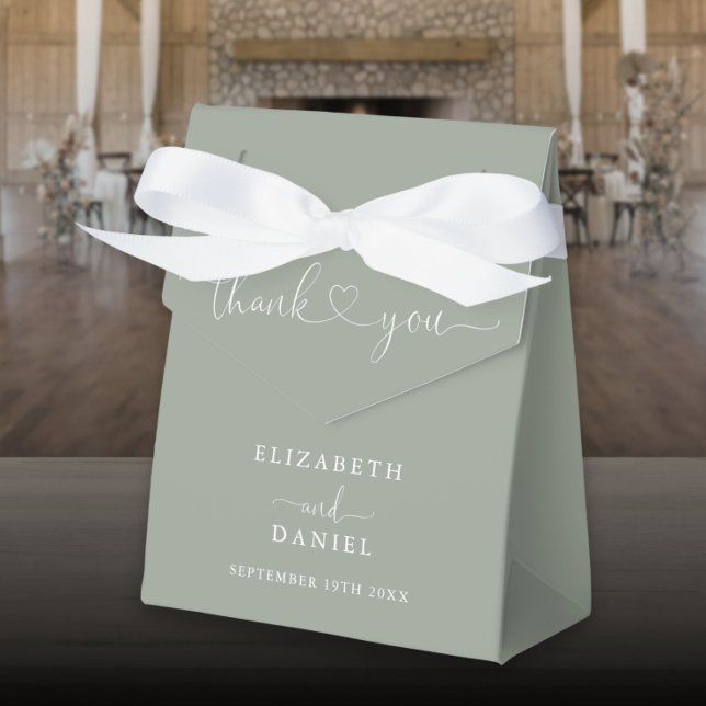 Elegante Caixa de Presente de Casamento em Verde S (Elegant Sage Green Heart Script Wedding Favor Box)