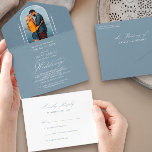 Elegante Caligrafia Azul Poeirento Foto RSVP Casam