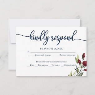 Elegante Caligrafia Burgundy Azul Floral RSVP