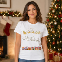 Elegante Camisa de Natal Sleigh Santa para Mulhere