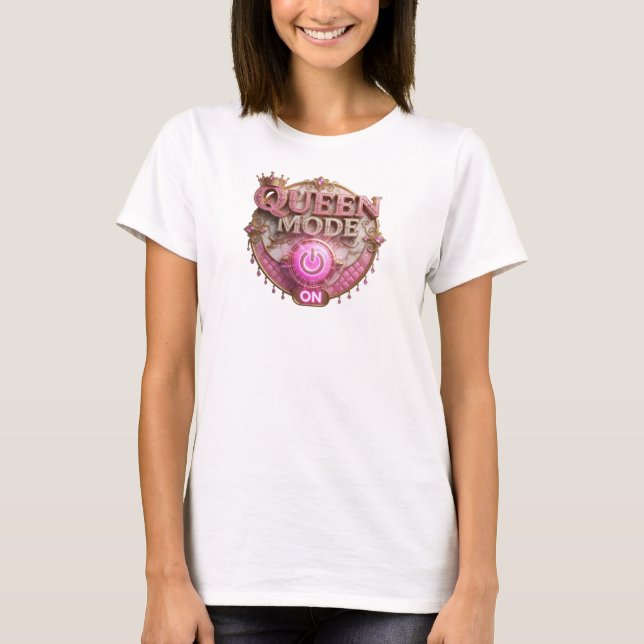 Elegante Camiseta com Impressão QUEEN MODE ON Verm (Frente)