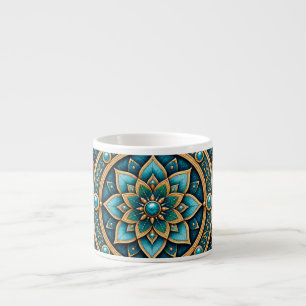 Elegante Caneca de Cerâmica Geométrica Mandala Azu