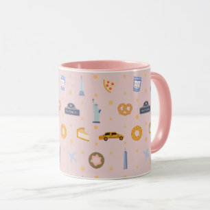 Elegante Caneca Rosa Bege com Estampa de Nova York