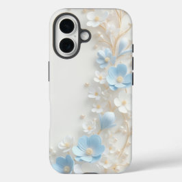 Elegante capa de iPhone floral azul e branco em 3D