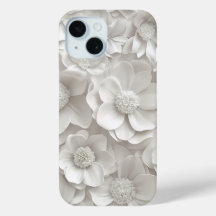 Elegante Capinha de Telefone com Floral 3D Branco