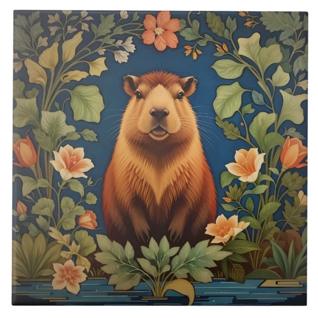 Elegante Capybara William Morris Inspirada (Frente)