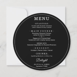 Elegante Cardápio Preto Redondo Simples Moderno de