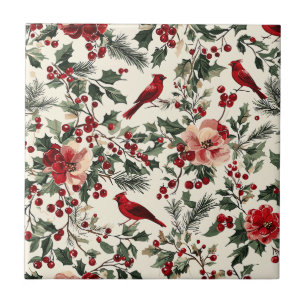 Elegante Cardinal Vermelho Inverno Botânico Creme