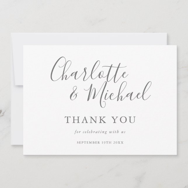 Elegante Carta de Agradecimento de Casamento com L (Frente)