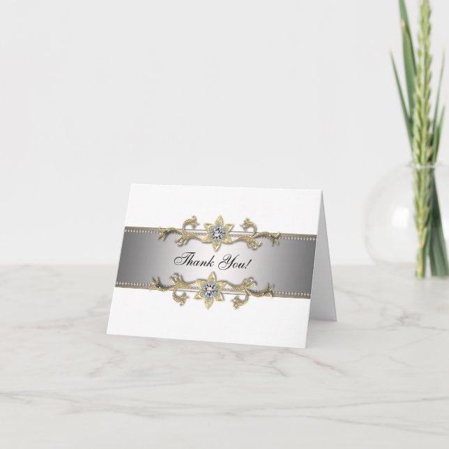 Elegante Cartão de Agradecimento Branco e Dourado (Frente)