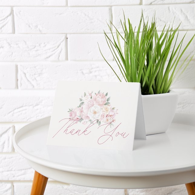 Elegante Cartão de Agradecimento de Flores de Peôn (Elegant Watercolor Peony Flowers Thank You Blank)