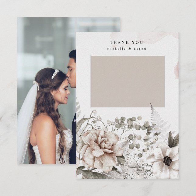 elegante cartão de agradecimento de foto floral em (Frente/Verso)