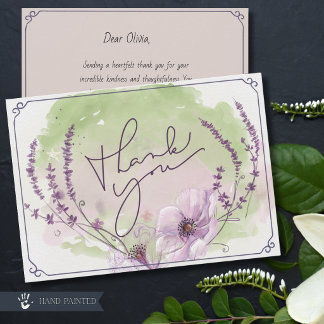 Elegante Cartão de Agradecimento Floral Roxo em Aq