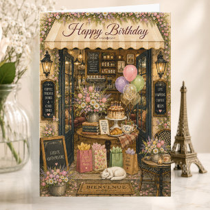 Elegante cartão de aniversário de Paris Café no es