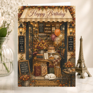 Elegante Cartão de Aniversário de Paris em Café de