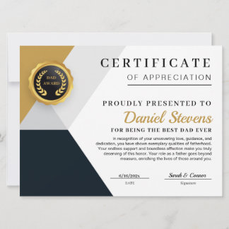 Elegante Cartão de Certificado do Dia dos Pais