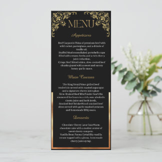 Elegante cartão de menu de casamento em dourado fa