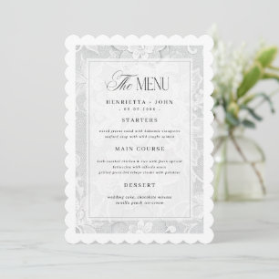 Elegante Cartão de Menu de Casamento em Renda Bran