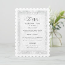 Elegante Cartão de Menu de Noiva com Renda Branca