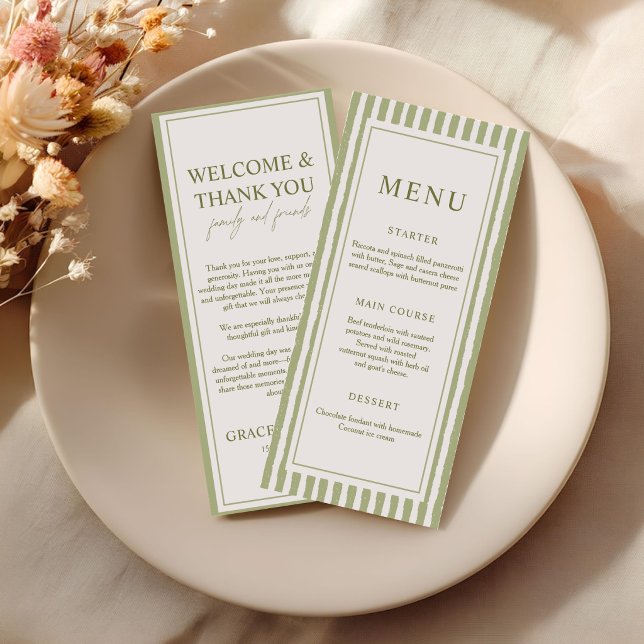 Elegante Cartão de Menu e Agradecimento com Listra (Criador carregado)