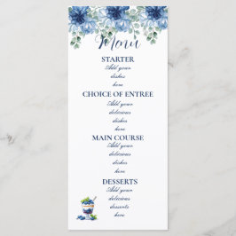 Elegante Cartão de Menu Floral Azul Eucalipto Casa