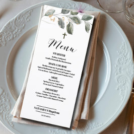 Elegante cartão de menu plano 4x9 de Batismo com f