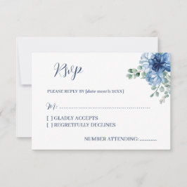 Elegante Cartão de Resposta de Casamento em Azul F