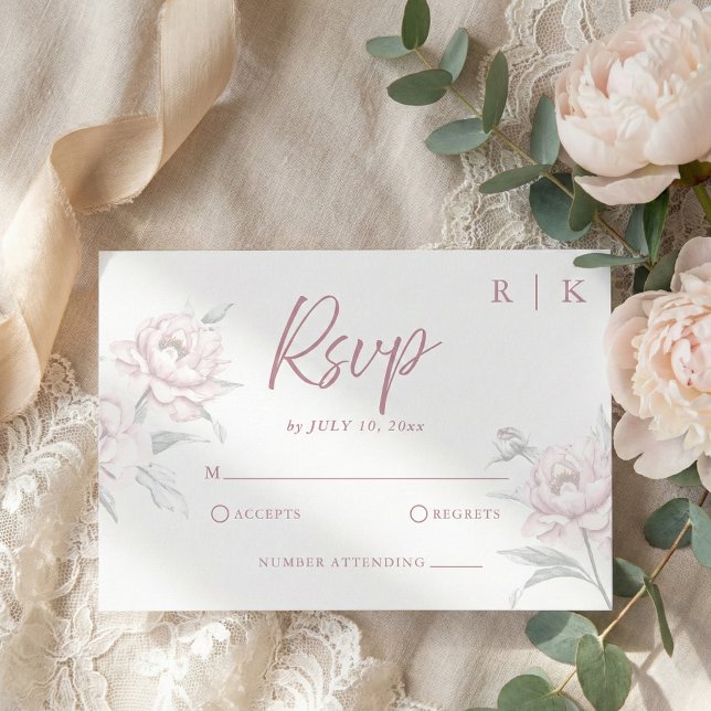 Elegante cartão de resposta de casamento Rosa Caíd (personalized pink peony wedding rsvp card in modern script calligraphy style)