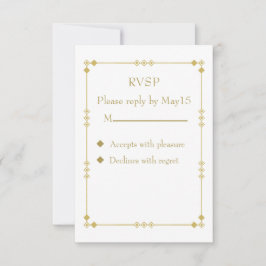 Elegante Cartão de RSVP Art Déco Branco & Dourado
