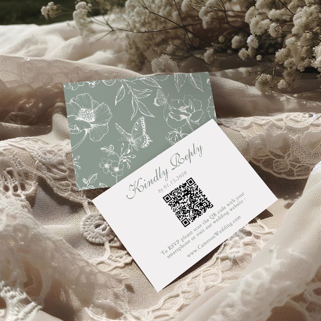 Elegante cartão de RSVP de casamento com código QR (Criador carregado)