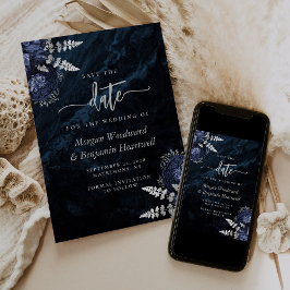 Elegante Cartão de Salve o Dia de Casamento em Azu