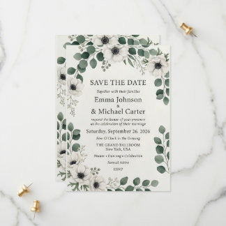 Elegante Cartão de 'Save the Date' de Aquarela Bot