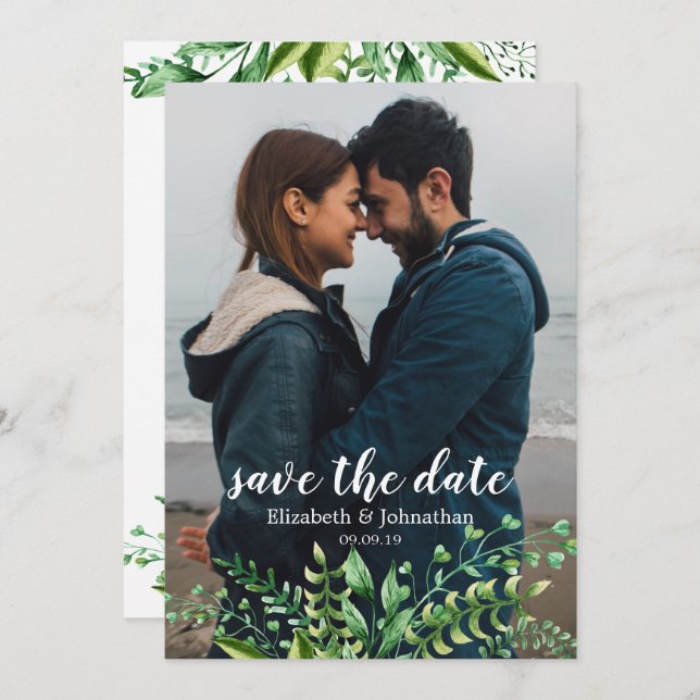Elegante Cartão de Save the Date de casamento botâ (Frente/Verso)