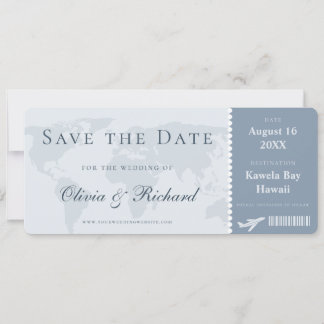Elegante Cartão de Save the Date em Azul Poeirento