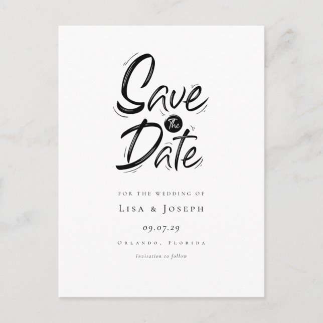 Elegante Cartão de Save the Date Preto e Branco (Frente)
