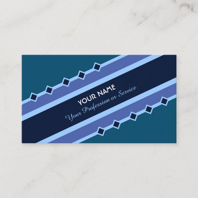 Elegante cartão de visita de listras azul (Frente)