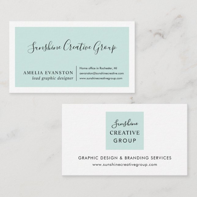 Elegante Cartão de Visita em Script Aqua Espuma do (Frente/Verso)