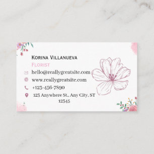 Elegante Cartão de Visita Floral em Aquarela Rosa