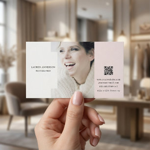 Elegante Cartão de Visita Minimalista Rosa com Cód