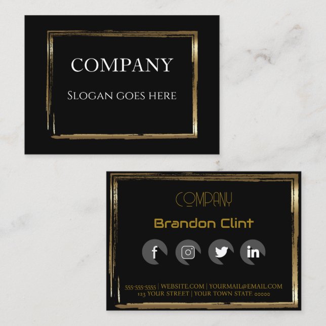 Elegante cartão de visita profissional de ouro neg (Frente/Verso)