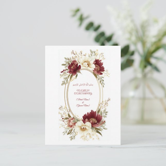 Elegante Cartão Postal Nikah Save The Date - Flor  (Em pé/Frente)