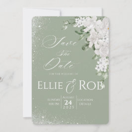 Elegante cartão Save The Date floral branco em ver