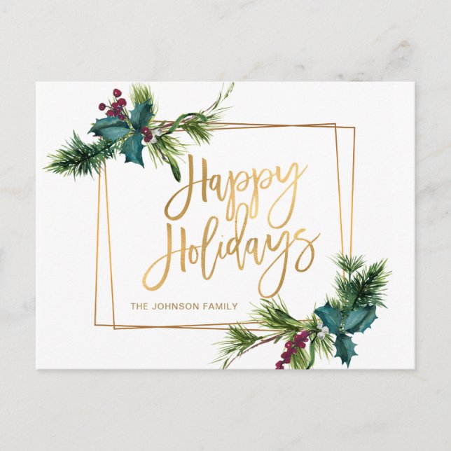 Elegante Cartões de natal Dourado de pinheiro de N (Frente)