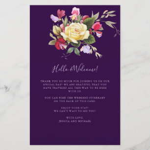 Elegante Casamento Amarelo Roxo de Boas-Vindas Iti