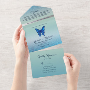 Elegante Casamento Borboleta Azul Prata