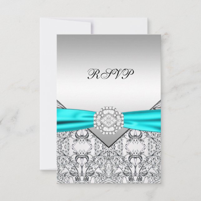 Elegante Casamento em Prata e Azul Turquesa RSVP (Frente)