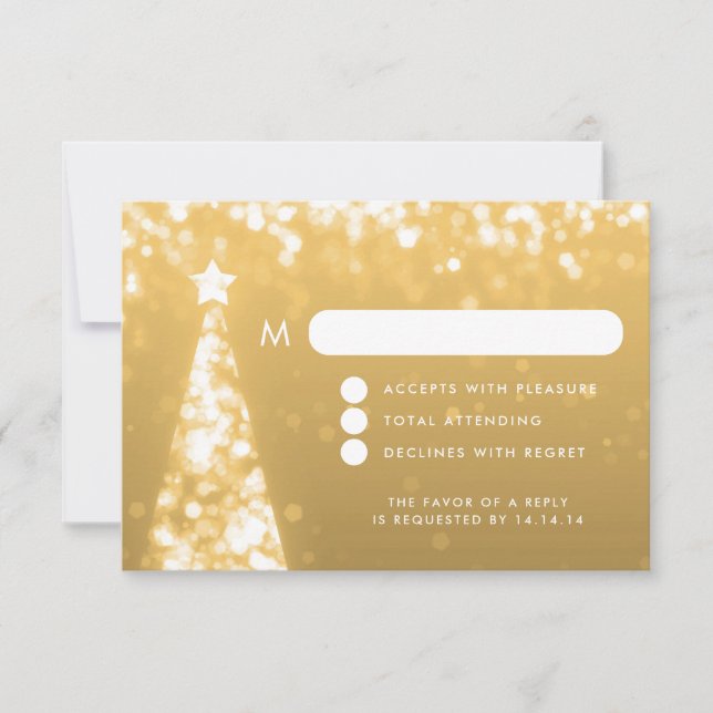 Elegante Casamento Festivo de Natal RSVP Dourado (Frente)