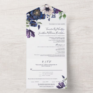 Elegante Casamento Floral Azul Marinho Roxo