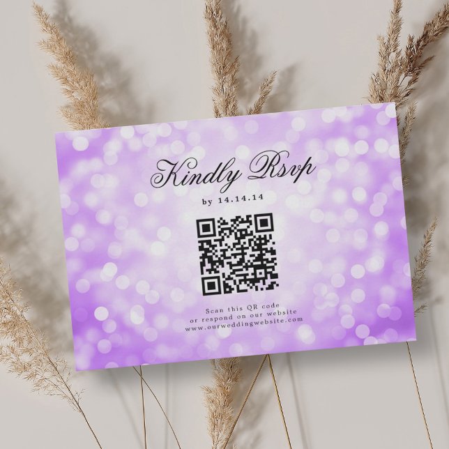 Elegante Casamento QR RSVP Bokeh Luz Roxo (Elegant Wedding QR RSVP Bokeh Lights Purple )