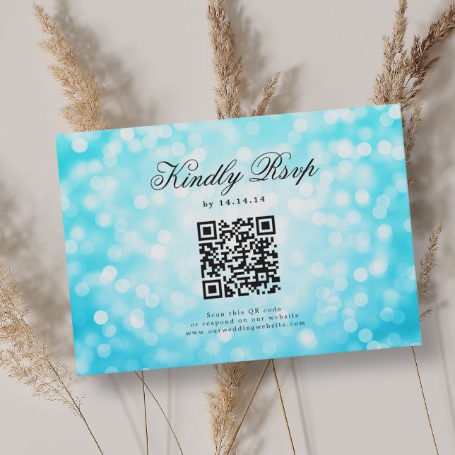Elegante Casamento QR RSVP Bokeh Luz Turquesa (Elegant Wedding QR RSVP Bokeh Lights Turquoise )